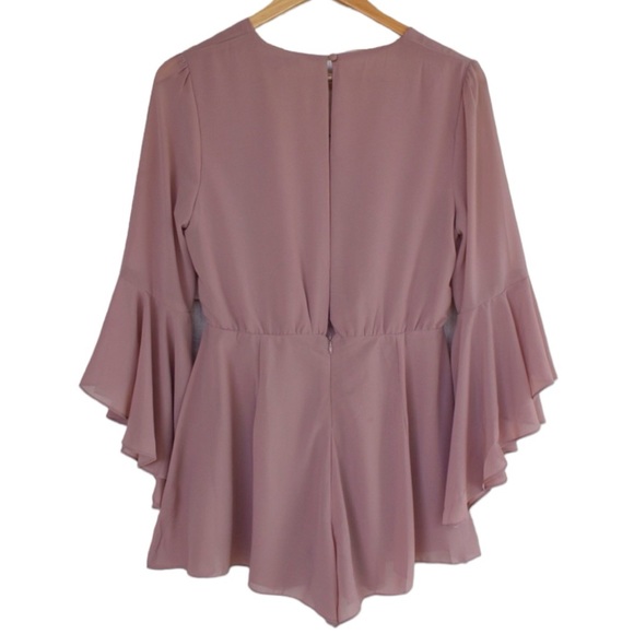 Silk Plunge Mocha Bell Sleeve Romper - Picture 2 of 6